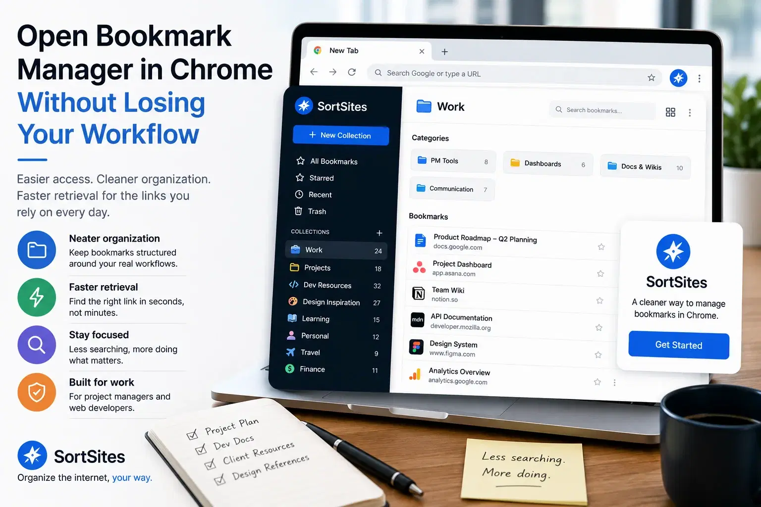 Chrome bookmarks organized into a cleaner workflow for faster access