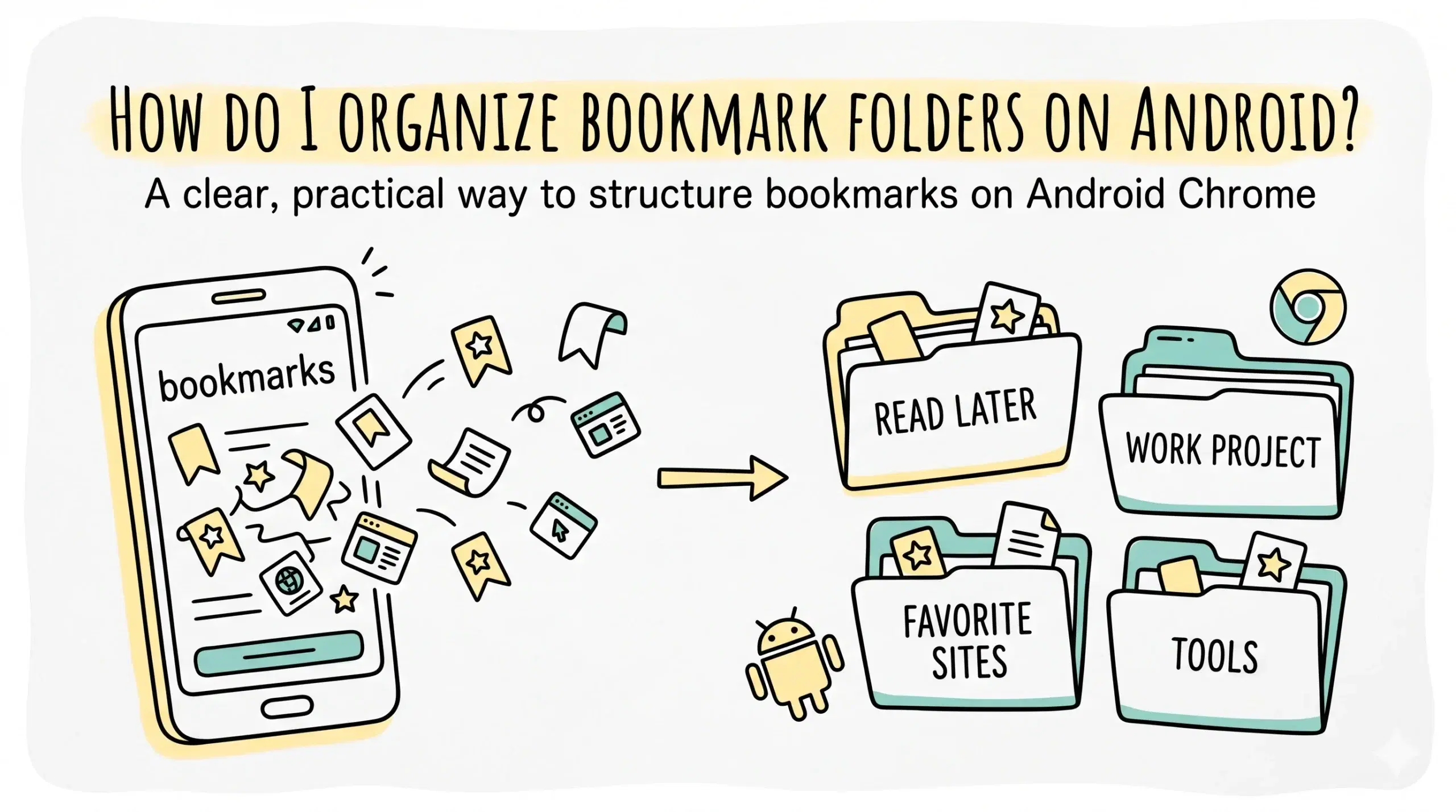 How do I organize bookmark folders on Android?