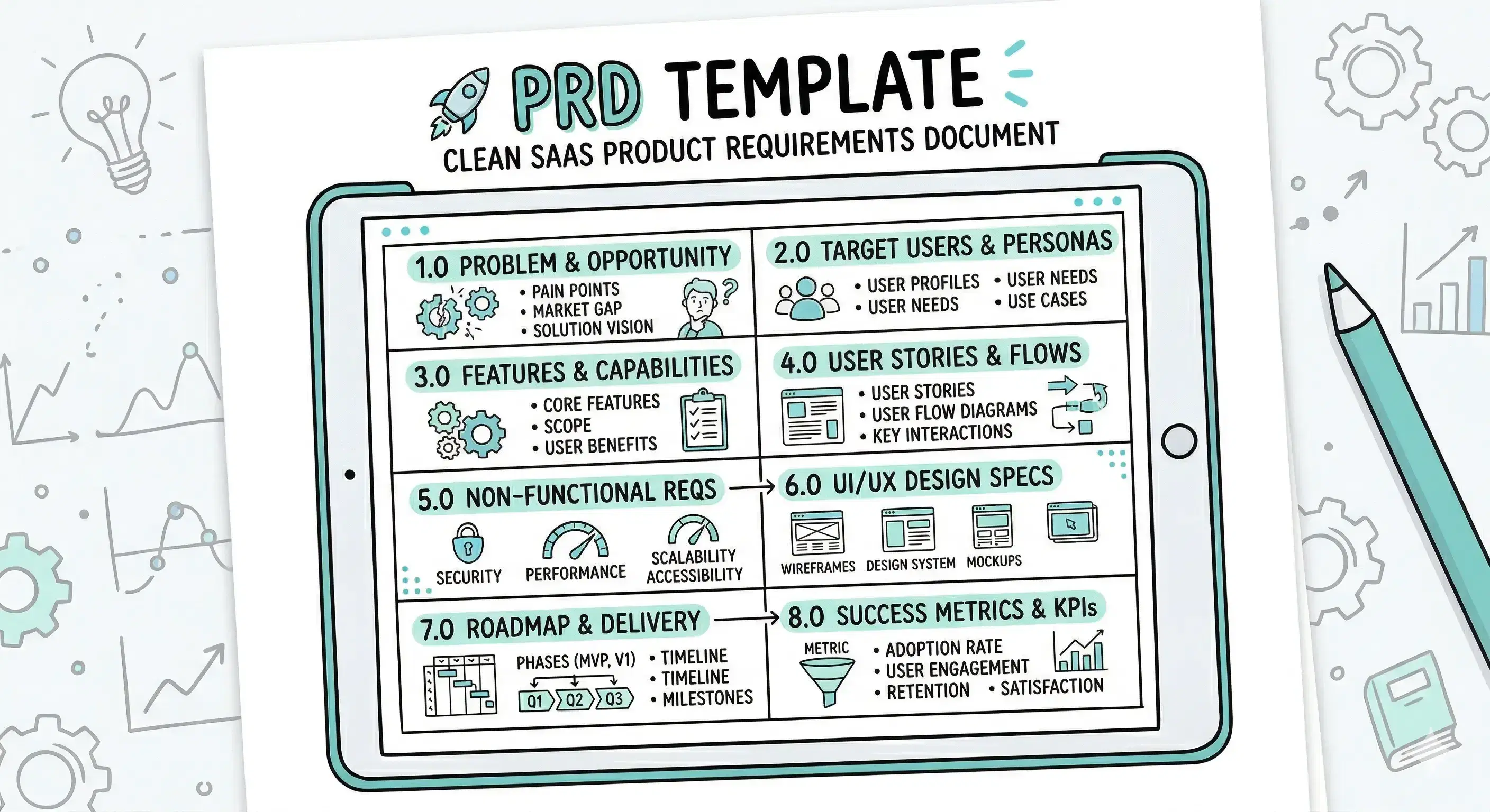 What should a PRD template include and how do you use it?